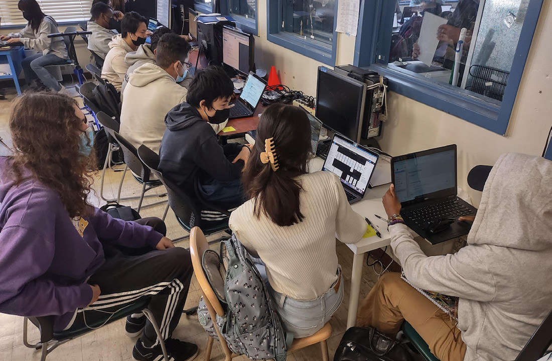 Students working  together at an Oakland community school