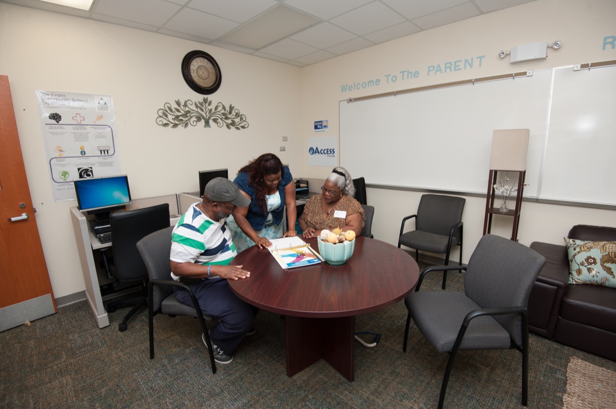 Parents and guardians receive services at the Parent Resource Center at Evans High School in Orlando, Florida. Courtesy of Evans High School.