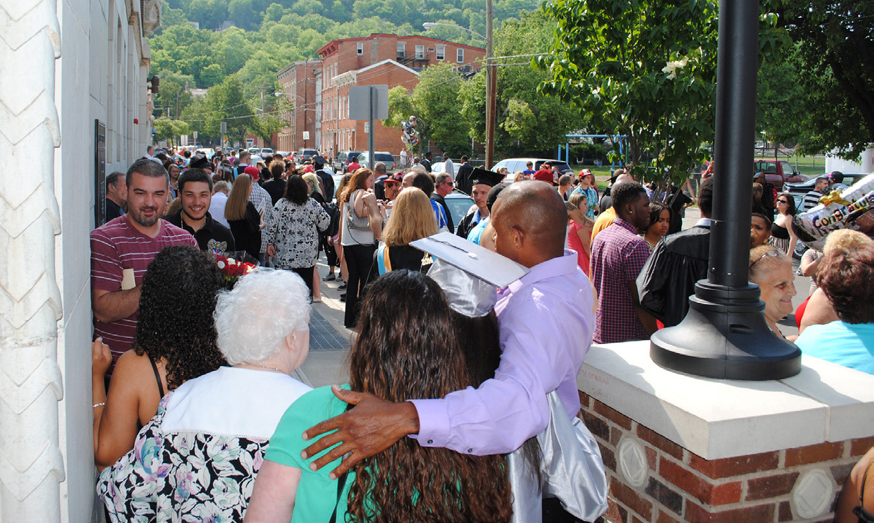 Families celebrating after Oyler School graduation 