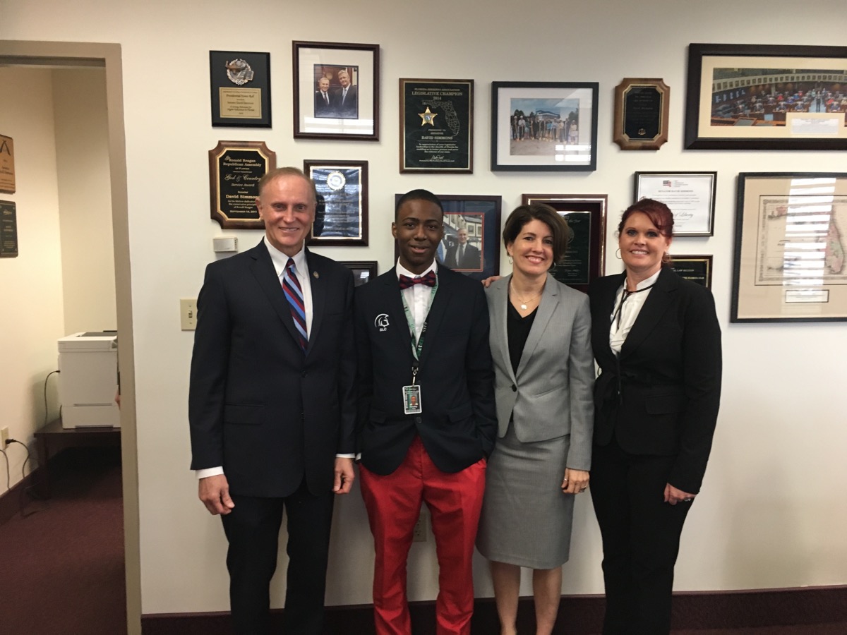 Tim Only, UCF Center for Community Schools Assistant Director Amy Ellis, Principal Jenny Gibson-Linkh met with Sen. David Simmons in Tallahassee on Feb. 22, 2017, to thank Sen. Simmons for being one of the biggest advocates for Community Partnership Schools. Courtesy: UCF Center for Community Partnerships